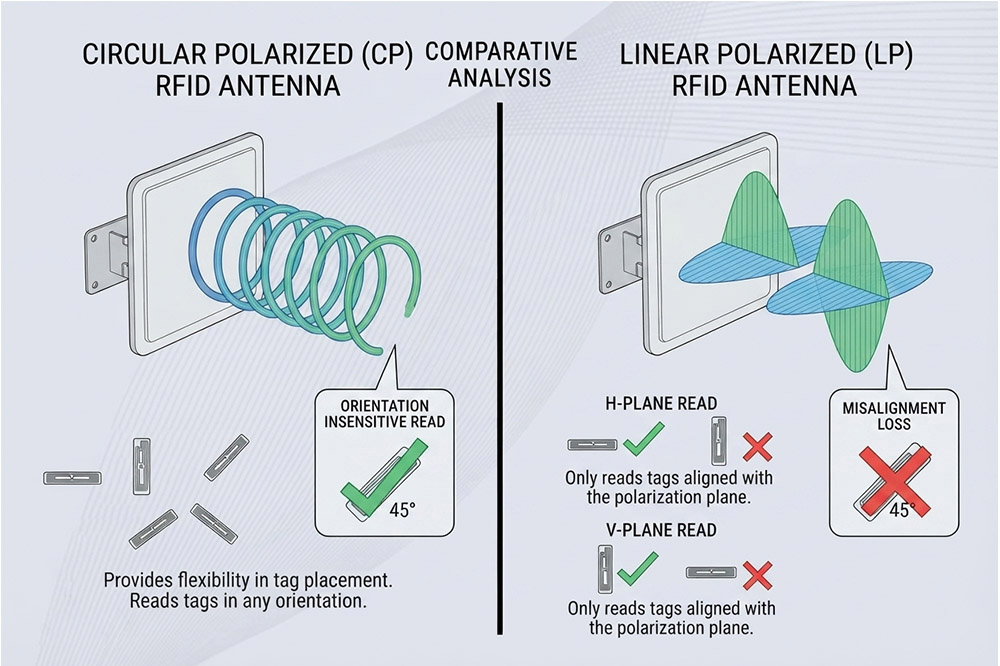 Comparison between circular polarized RFID antenna and linear polarized RFID antenna