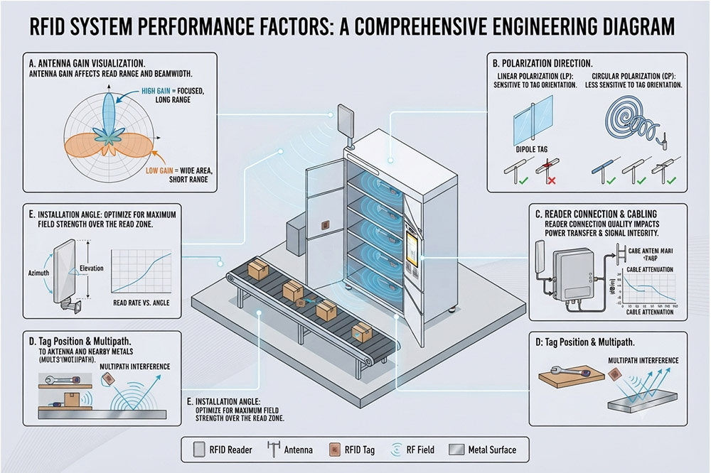 RFID Antenna Gain Explained: Does Higher Gain Mean Better Reading Performance? 4 RFID antenna performance factors including gain, polarization and installation position