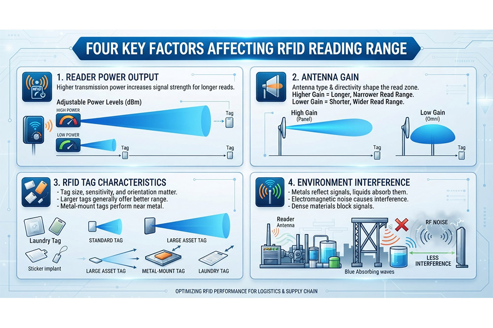 RFID Antenna Range Explained: What Determines RFID Reading Distance in Real Applications? 3 RFID antenna range factors including gain, reader power, tag type and environment