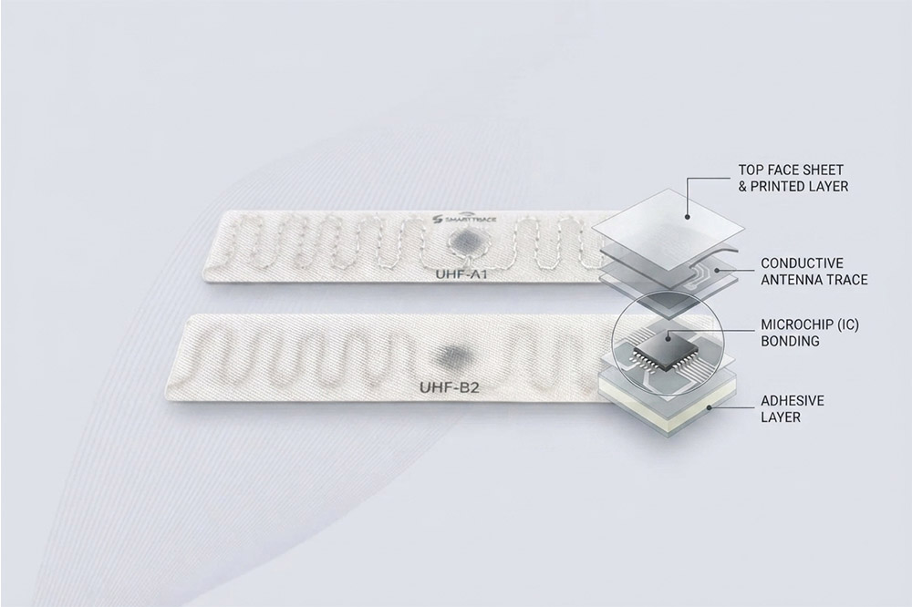 Close-up view of RFID sticker label tag