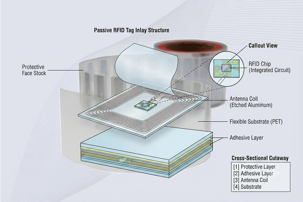 How Long Do Passive RFID Tags Last? A Practical Guide for Long-Term RFID Applications 1 Internal structure of passive RFID tags showing chip and antenna components
