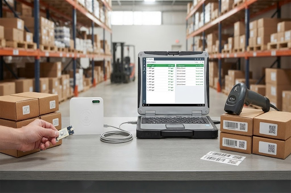 Comparison between RFID reader and barcode scanner for inventory