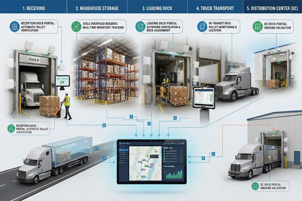 RFID logistics tracking workflow using long range UHF RFID scanners