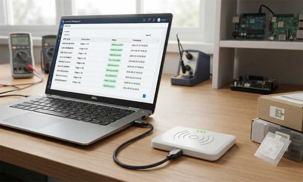 USB RFID reader connected to computer software