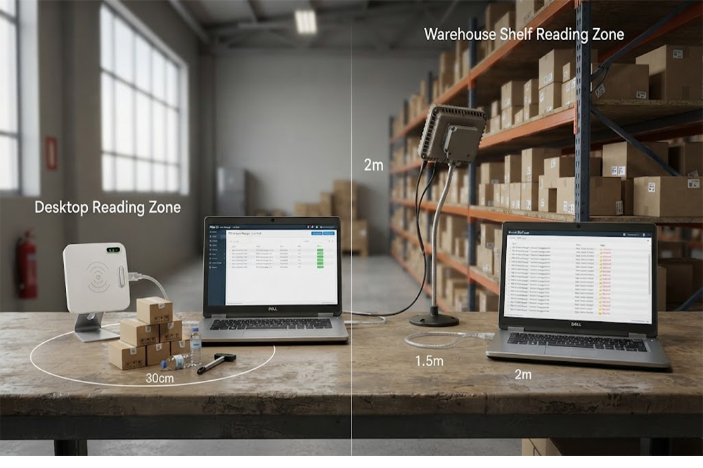 USB RFID reader reading distance and controlled RFID scanning zone