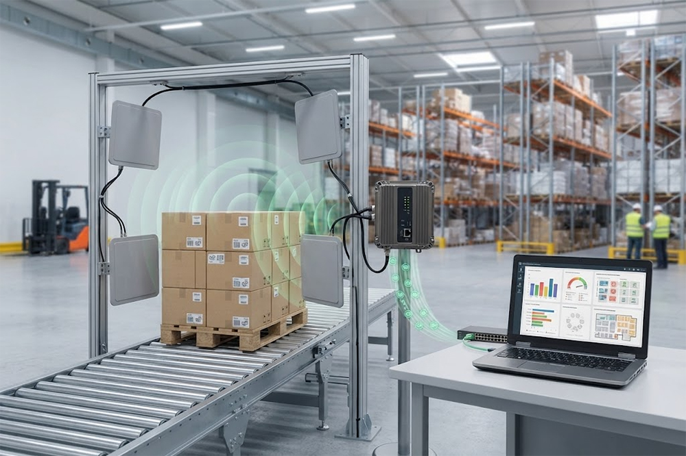 How to Choose the Right RFID Reader for Your Application 4 RFID reader sending tag data to warehouse management software