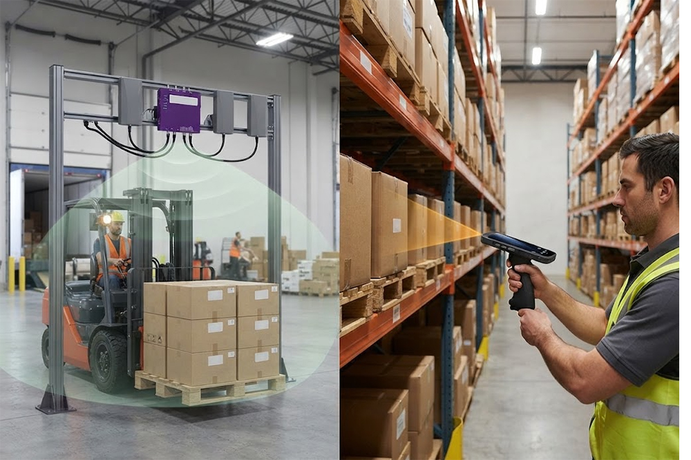 Fixed and handheld RFID readers used for warehouse automation and inventory