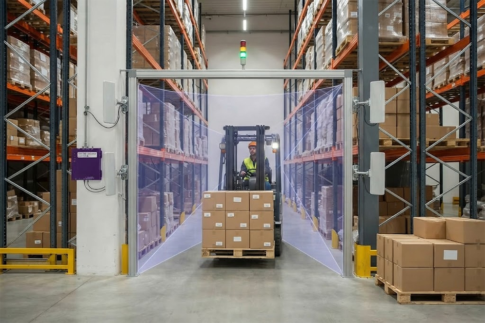 Controlled RFID reading zone for pallet tracking at warehouse entrance