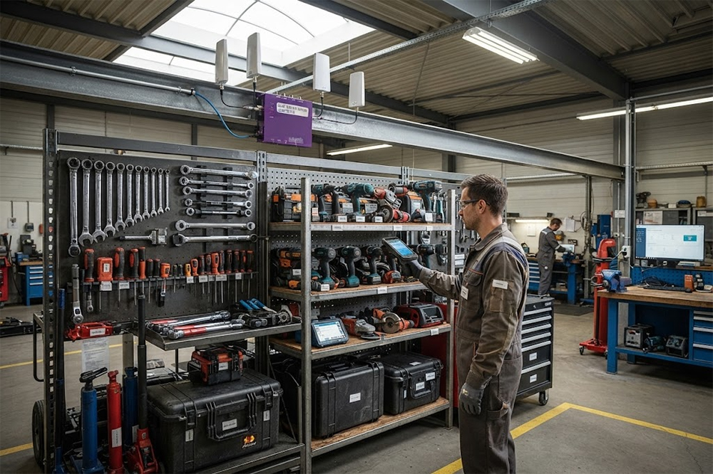 UHF RFID scanner tracking industrial tools and equipment