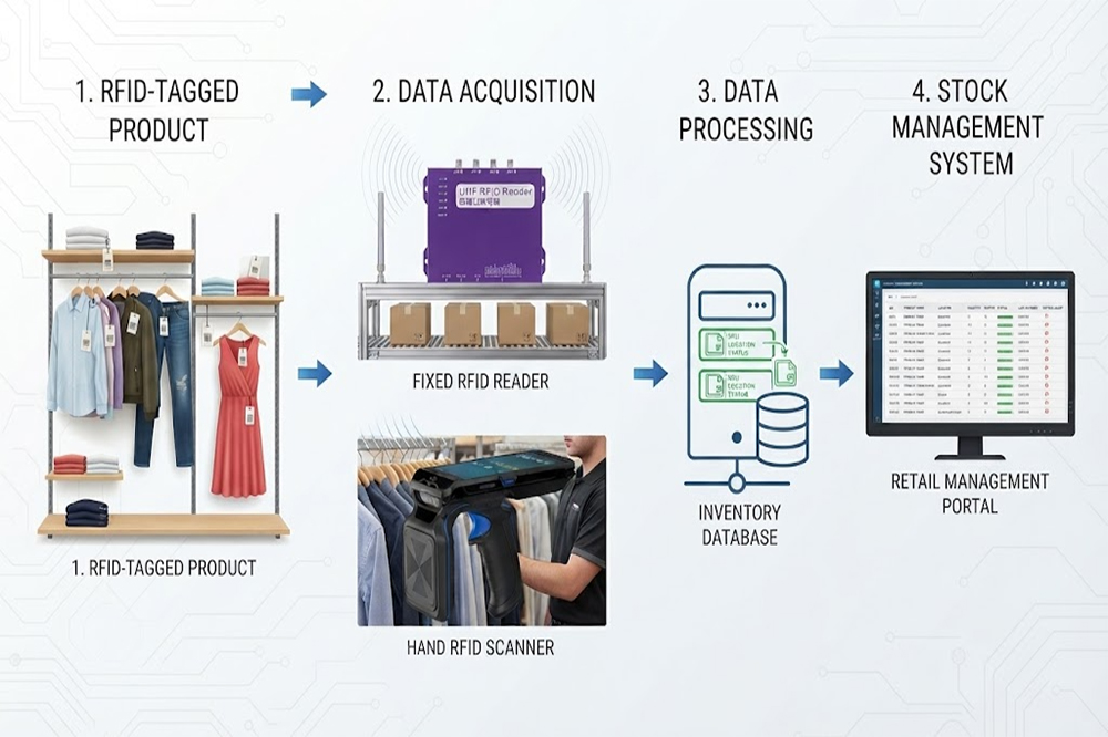 RFID retail inventory tracking workflow with UHF scanner