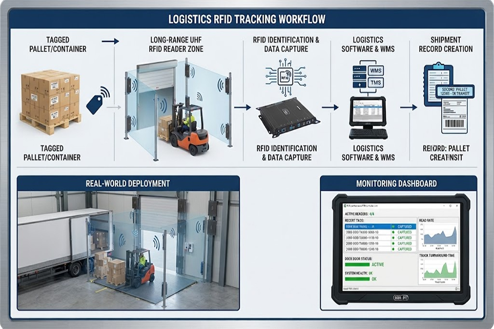 Long Range RFID Scanner for Logistics: Tracking Pallets, Containers, and Shipments 3 RFID logistics tracking workflow for pallets and shipments
