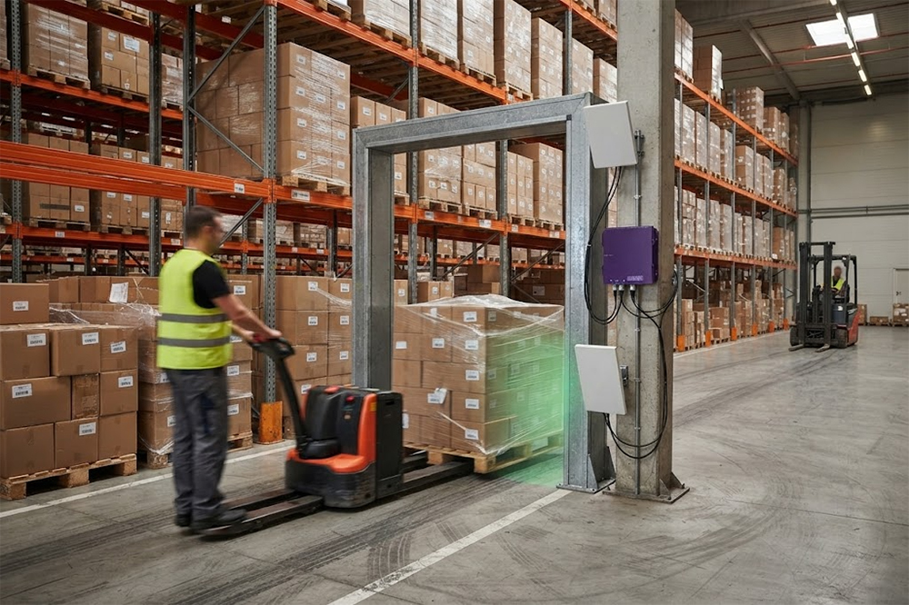 RFID Reader for Warehouse Inventory: How It Makes Stock Counting Easier 3 UHF RFID reader tracking tagged pallets in warehouse logistics