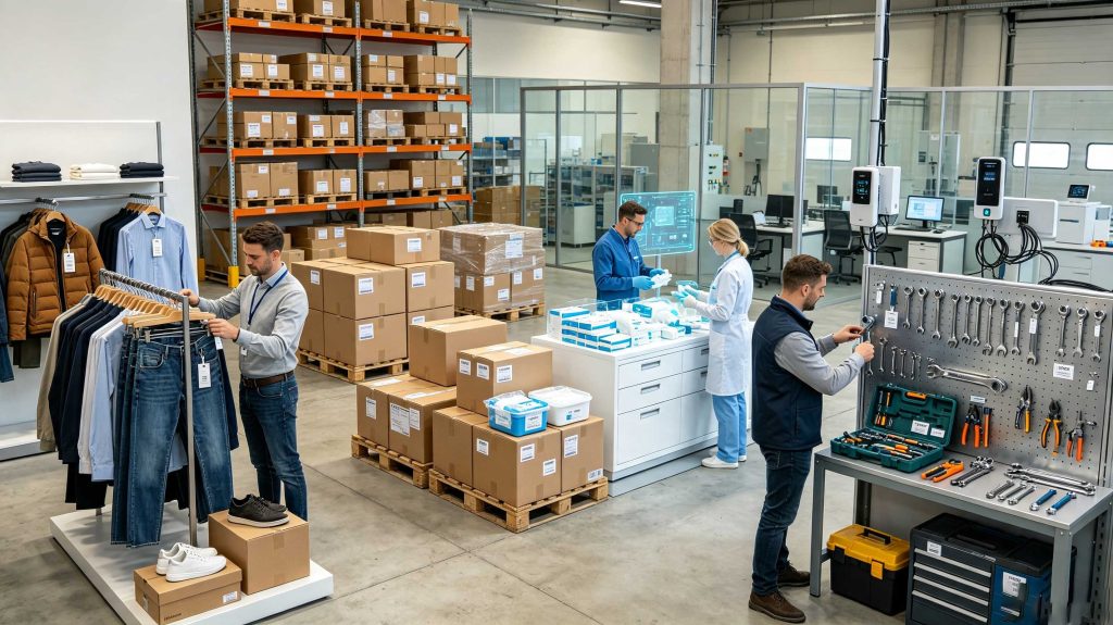 RFID tags attached to clothing, cartons, medical supplies and industrial tools