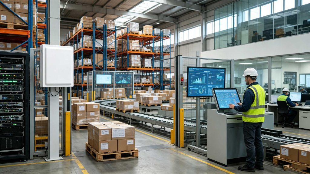RFID software architecture showing RFID tags readers middleware and business applications