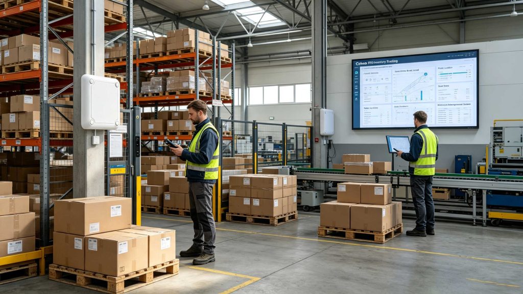How to Use RFID for Inventory Tracking: A Practical Guide to Smarter Stock Management 2 RFID inventory tracking architecture showing Cykeo readers, tagged products, and warehouse software integration