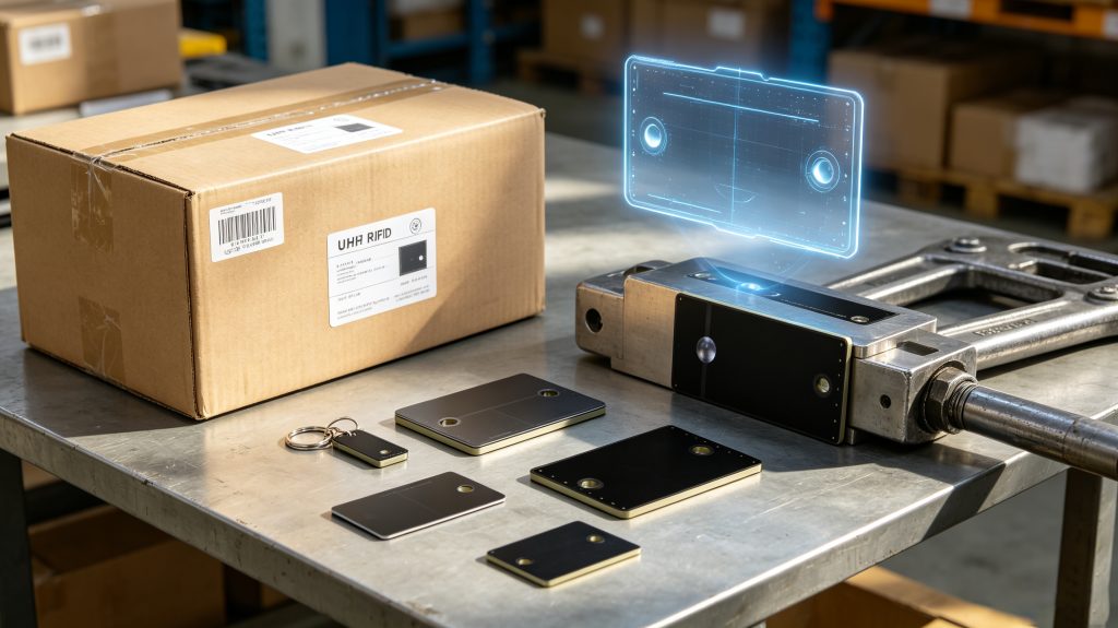 Adhesive RFID label, plastic RFID card, hard RFID tag, and on-metal RFID tag in industrial applications