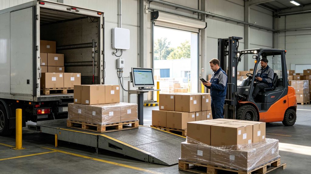 how does rfid enable faster dock-to-stock processes 1 European warehouse receiving dock using fixed UHF RFID readers to identify tagged pallets and cartons