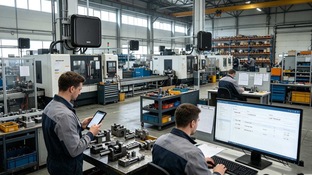 Modern European factory using UHF RFID readers for equipment and production tracking