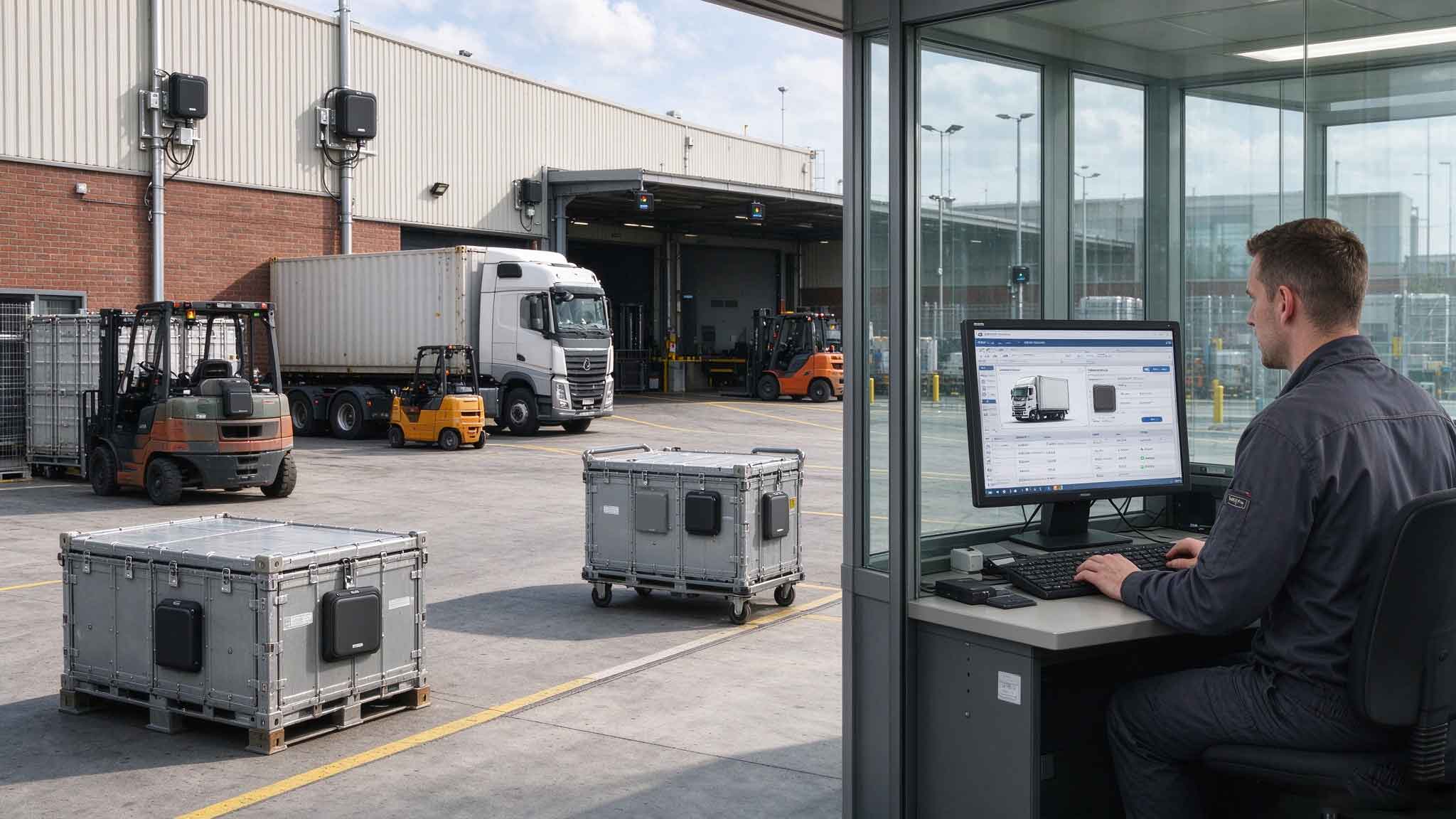Active RFID tags tracking vehicles and containers across a European industrial yard