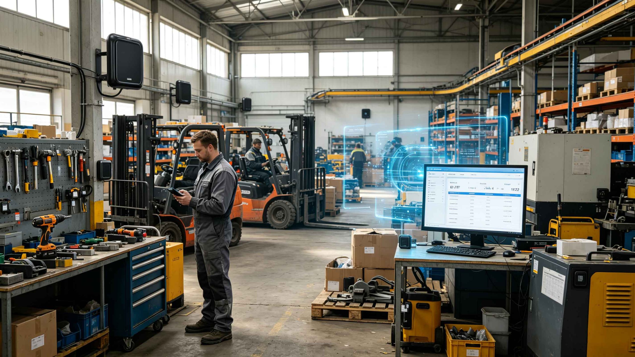 European warehouse using battery powered active RFID tags to track industrial assets