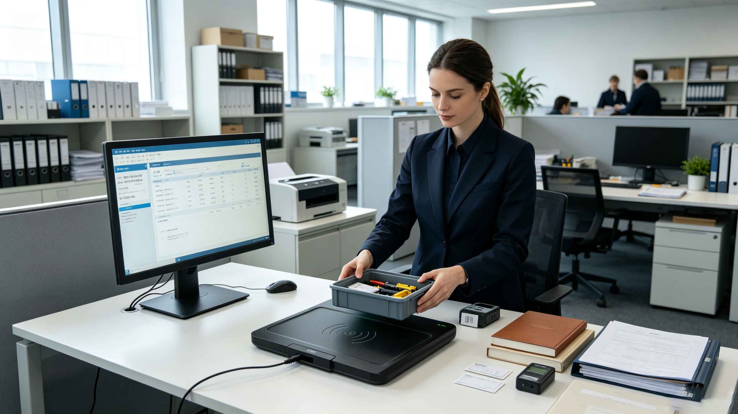 what does a rfid scanner look like 2 Administrator using desktop RFID scanner to register RFID tagged equipment