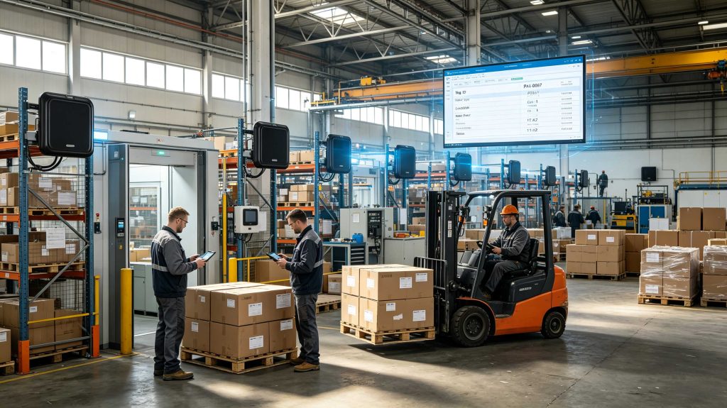 is rfid trackable: How UHF RFID Enables Asset Tracking and Identification 1 European warehouse using UHF RFID readers to track tagged pallets and inventory