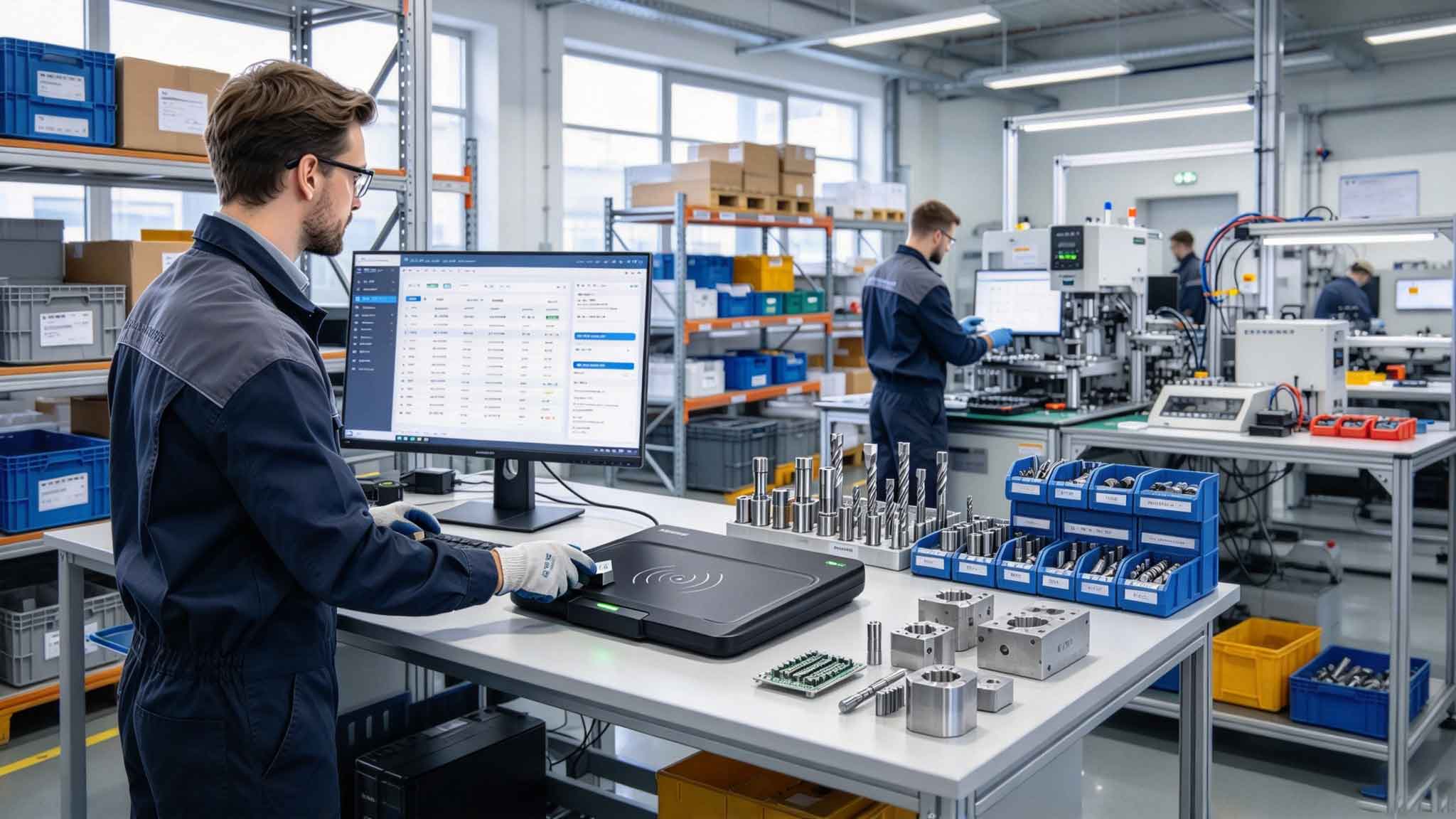 what does a rfid reader do 2 Industrial worker using RFID reader platform to register tagged tools