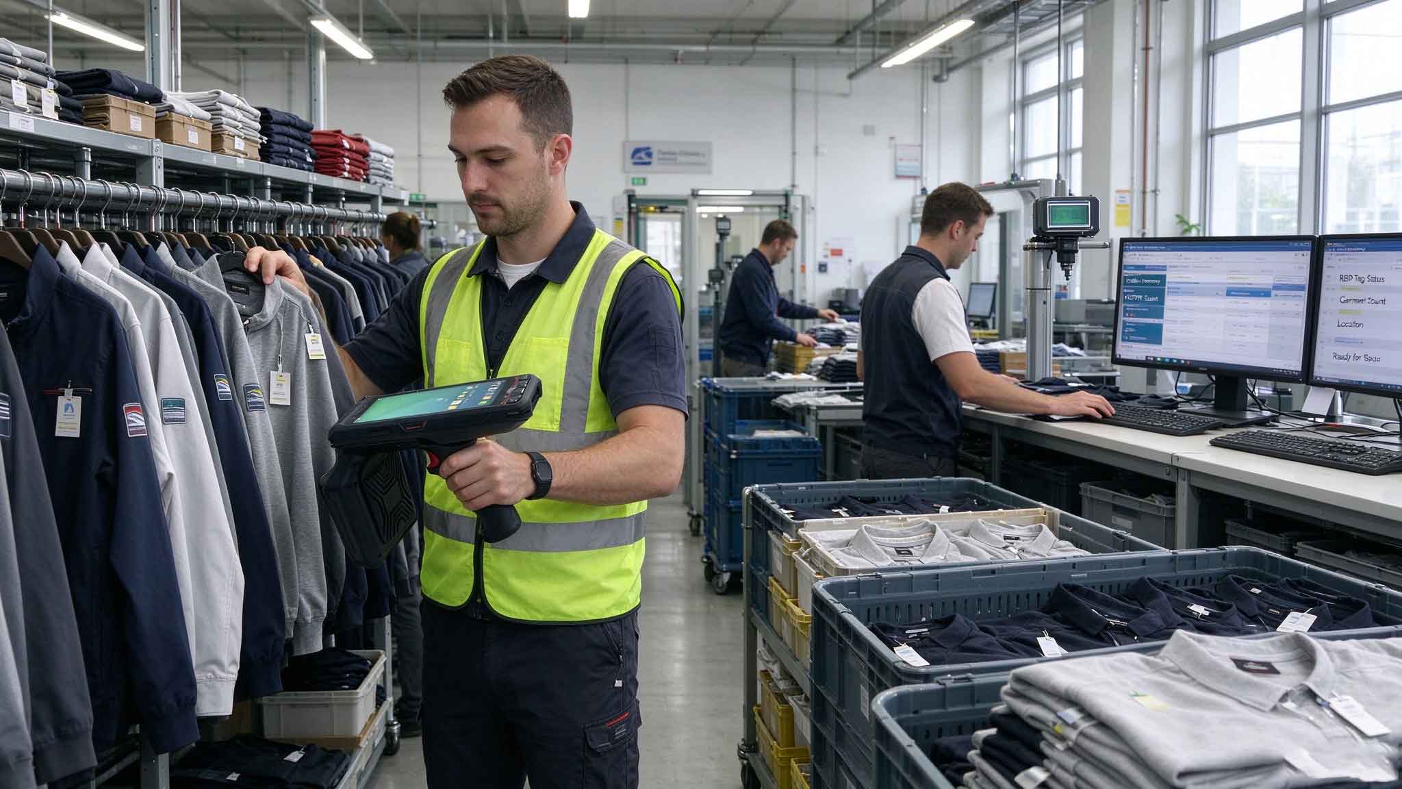 what does rfid tag means 2 RFID tagged clothing items managed in a European textile facility