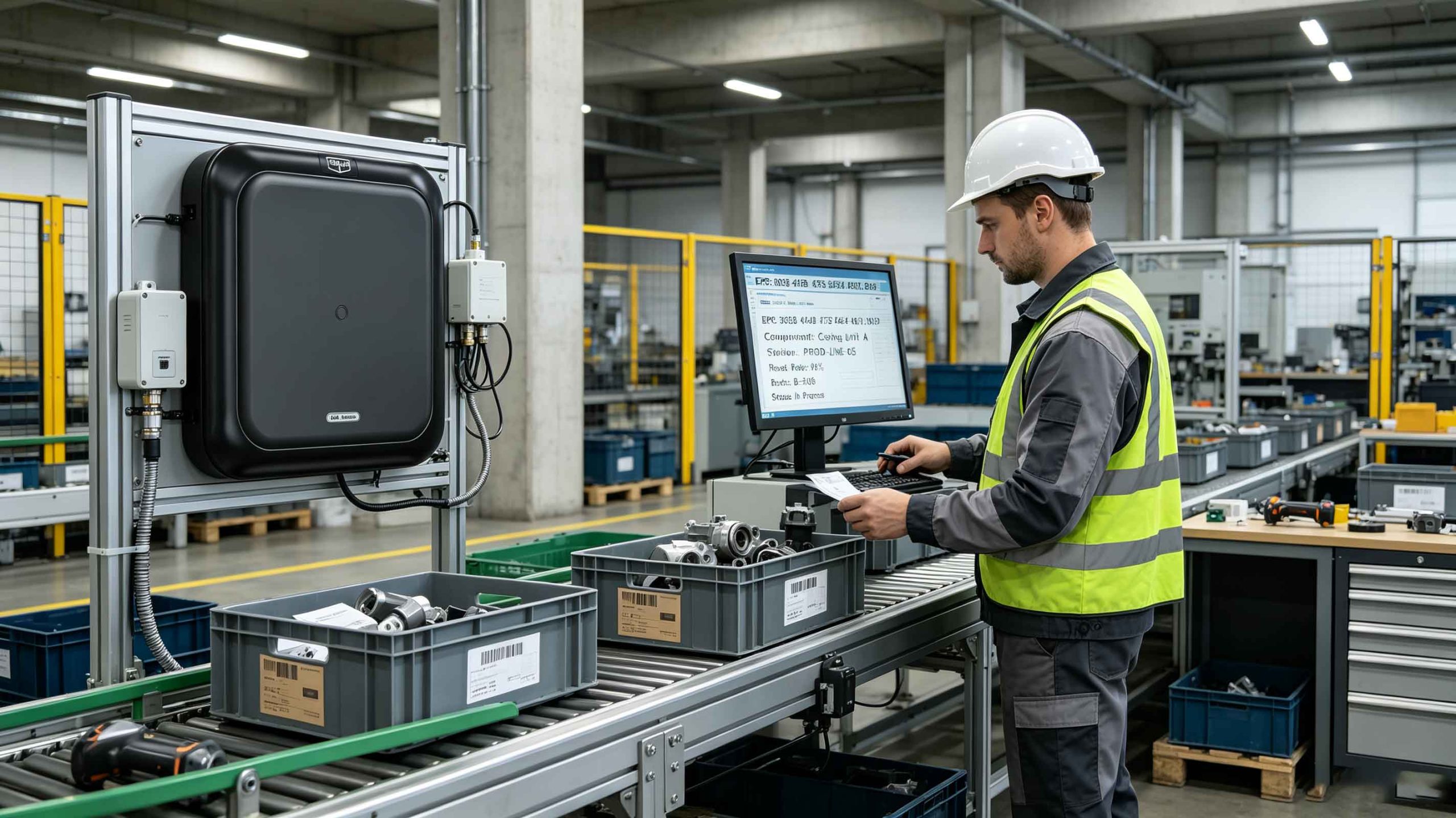 UHF RFID chips identifying components on a European manufacturing production line