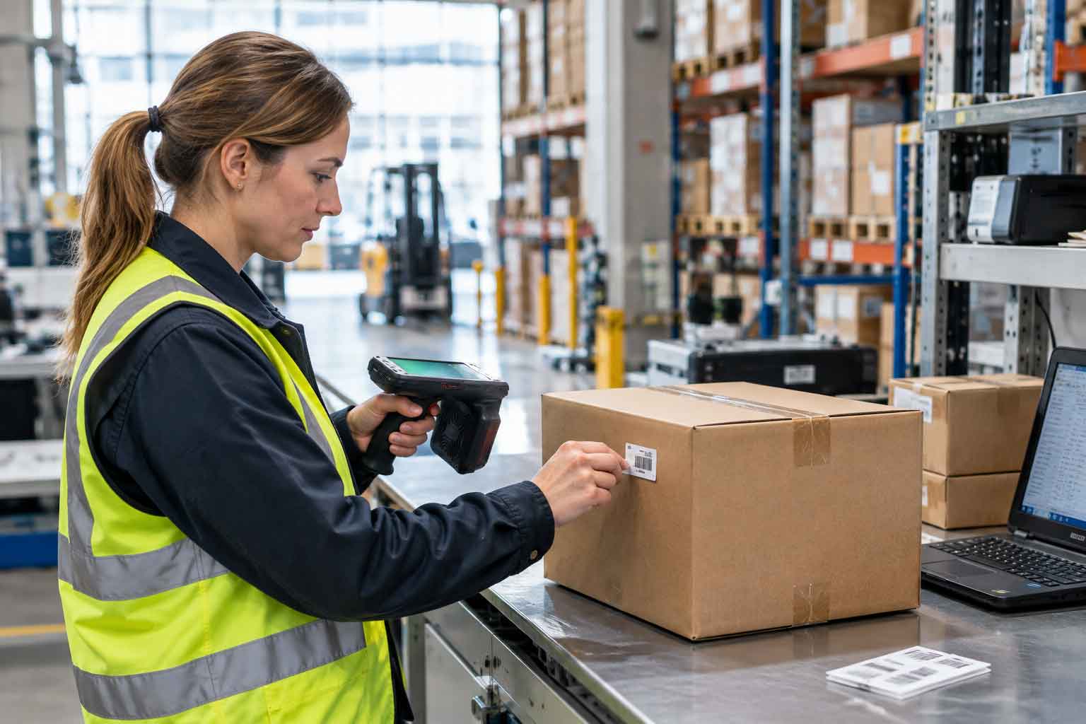 UHF RFID sticker attached to a carton in a European warehouse