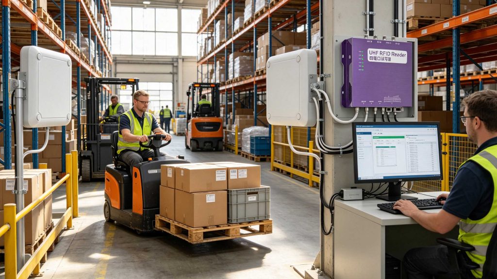 how to use a rfid reader: UHF RFID Reader Guide 2 UHF RFID reader connected to warehouse software for automated tag identification