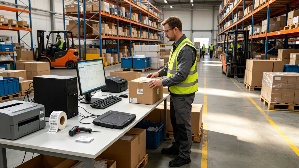 how to write rfid 1 Worker using an RFID reader writer to encode UHF RFID tags in a modern European warehouse