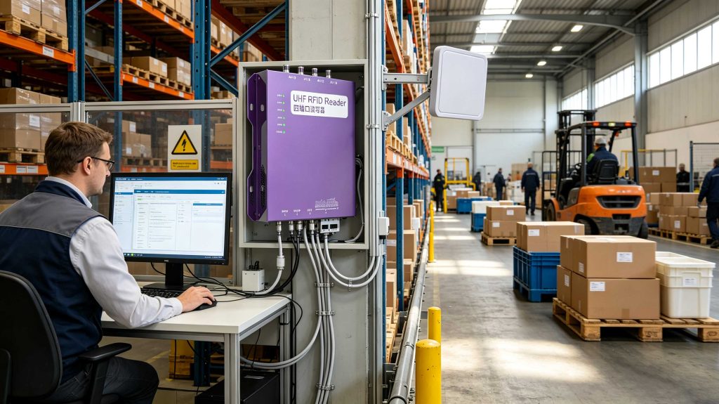 how to transfer rfid: UHF RFID Data Transfer Guide 2 UHF RFID reader transferring tag data to warehouse management software in Europe