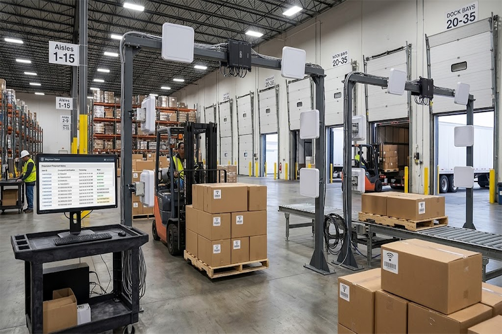 Long Range RFID Scanner for Logistics: How RFID Improves Shipment Tracking 2 UHF RFID system tracking shipments in a logistics warehouse