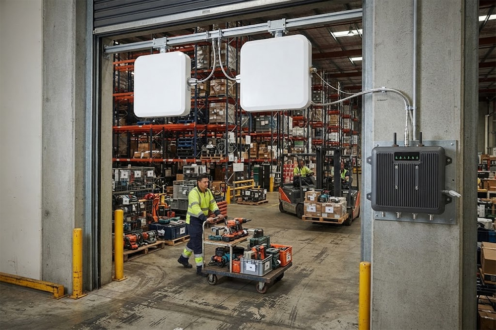 UHF RFID asset tracking at a warehouse entrance