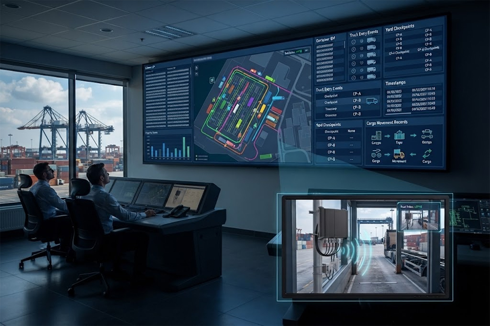 RFID port tracking system connected to management software