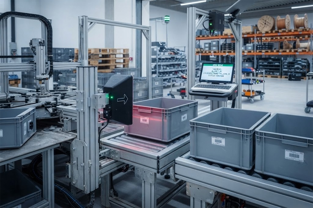 Long Range RFID Scanner for Smart Factories: How to Track Equipment and Materials Automatically 2 Controlled RFID reading zone on a smart factory production line.