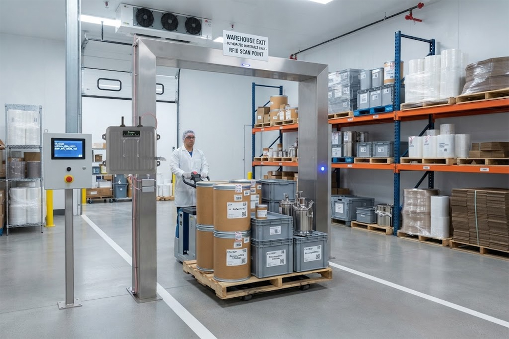 RFID tracking raw materials and containers in pharmaceutical manufacturing.