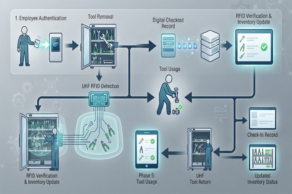 RFID tool check-in and check-out workflow