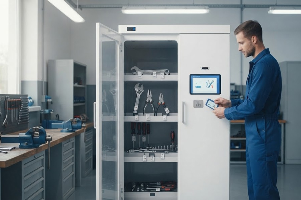 RFID tool cabinet for automated tool checkout and return