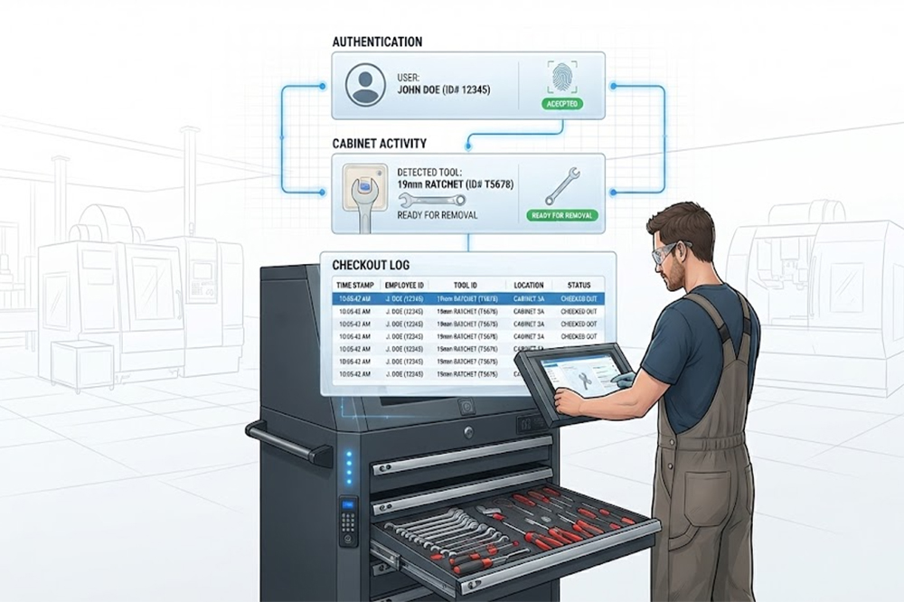 RFID Tool Cabinet Benefits for Workshops and Industrial Operations 1 RFID tool cabinet linking tool checkout records with employee identity