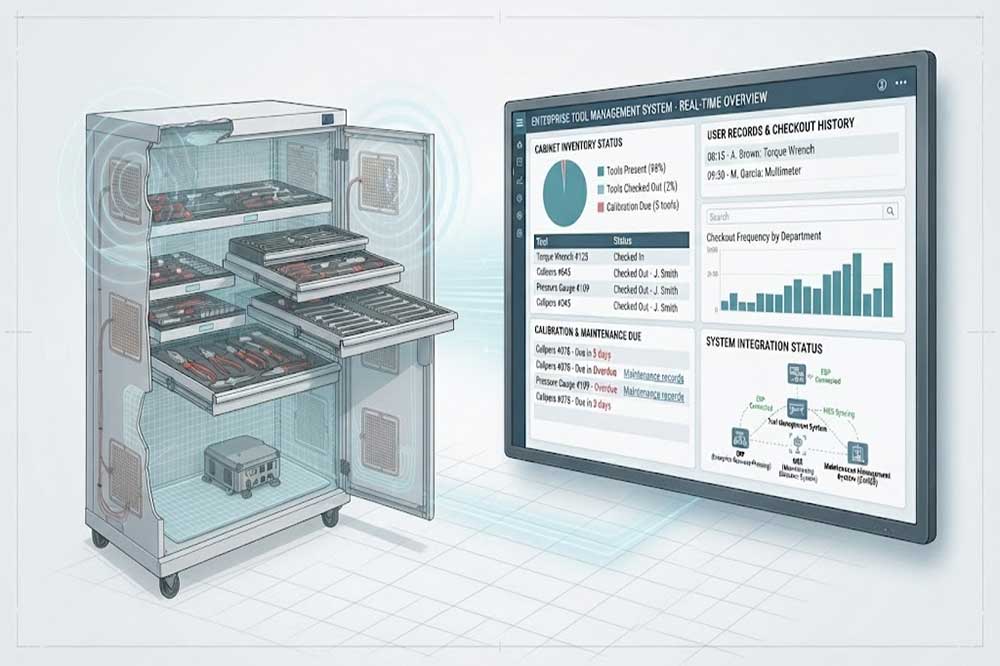 RFID Tool Cabinet Installation Guide: How to Set Up RFID Tool Storage System 3 RFID tool cabinet connected to industrial management software