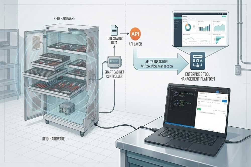 RFID tool cabinet connected to business software through an API