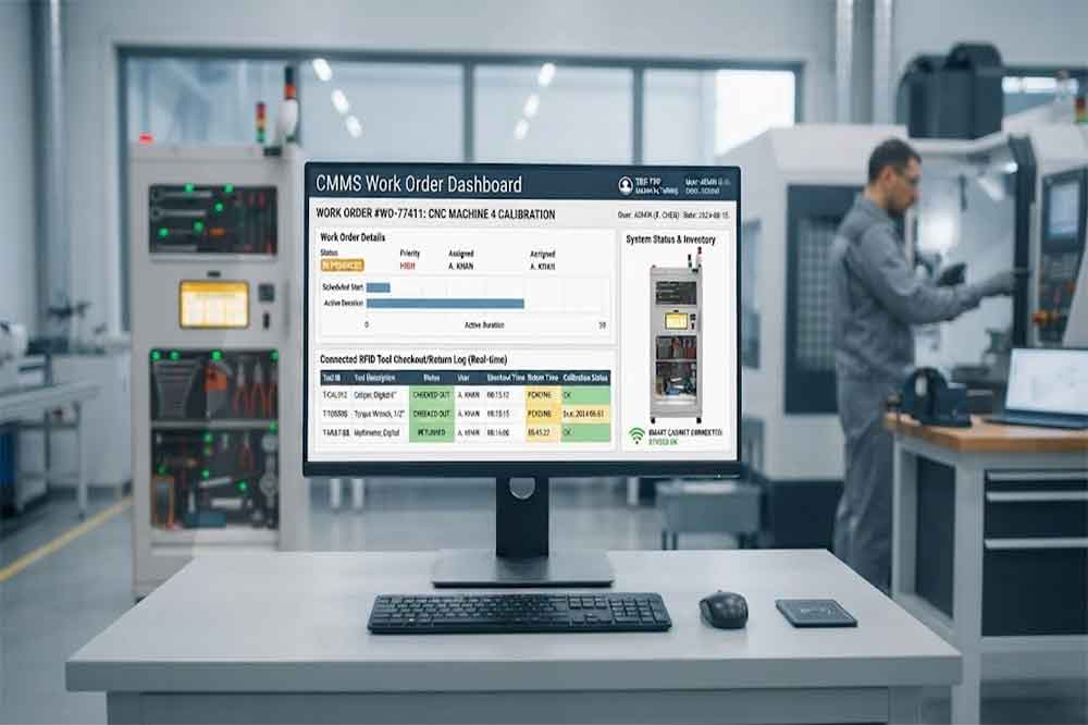 RFID tool cabinet integrated with maintenance management software