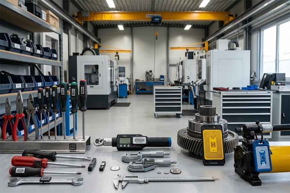 RFID tags attached to industrial tools