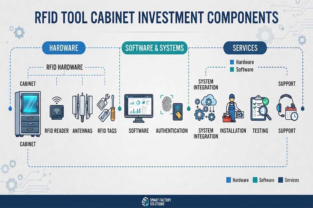 RFID tool cabinet ROI cost components including hardware, tags, software and installation