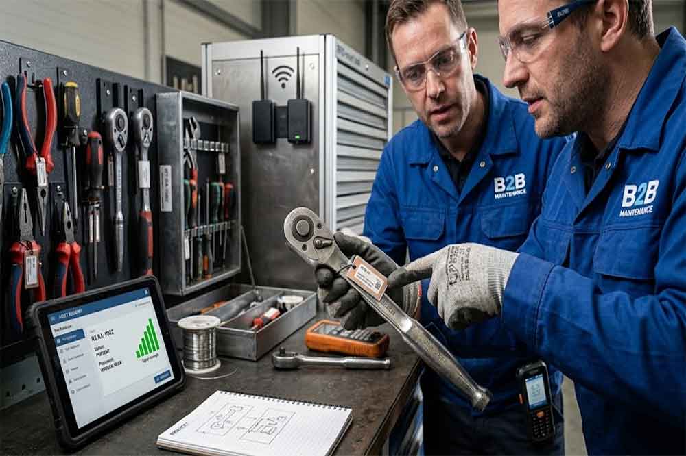 Worker learning how RFID tags are attached to industrial tools