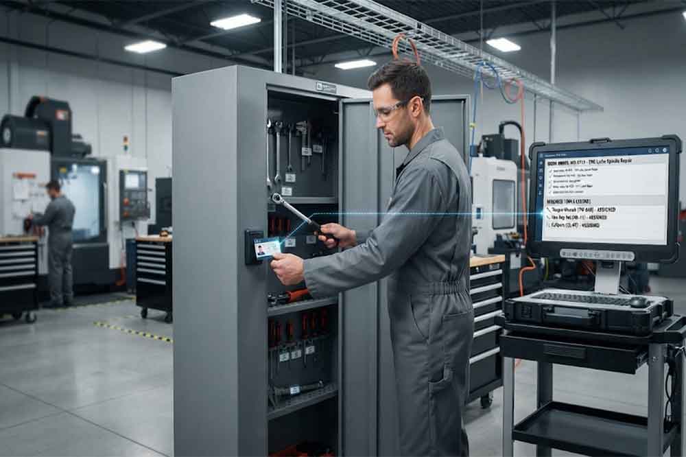 RFID tool checkout connected with a maintenance work order