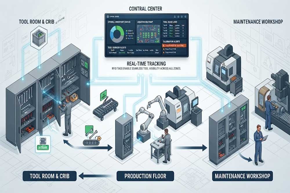 RFID tool movement workflow between multiple smart tool cabinets