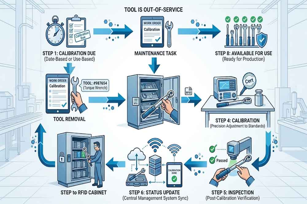 RFID tool workflow from calibration due date to inspection and return
